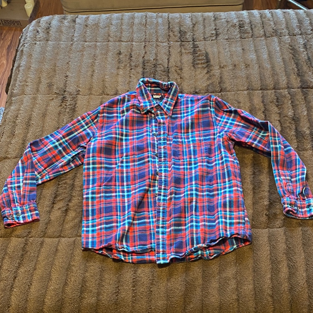 Lands' End Men's Casual Plaid Shirt - Red and Blue